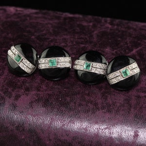 Antike Art Deco Cartier Platin Diamant Smaragd und Onyx Manschettenknöpfe