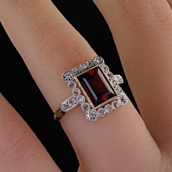 Bague De Fiançailles Antique Française En Or 18K Diamants - Style Édouardien - Occasion Excellente