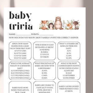 Fun Baby Shower Trivia Game: Printable Baby Quiz (PDF)