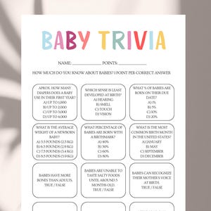 Baby Shower Trivia Game: Fun Printable Quiz (Digital Download)