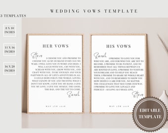 Wedding Vow Artwork Download Template - Wall Art - His & Hers Digital Download Template | Customizable Wedding Anniversary Gift | Print Vows