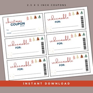 Plantilla imprimible para cupones navideños (2,5 x 5 pulgadas) - Descarga digital instantánea