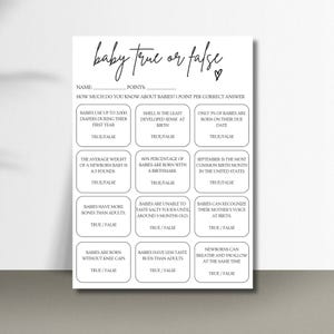 True or False Baby Shower Game: Minimalist Trivia (Instant Download)