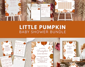 Little Pumpkin Baby Shower Invitation Bundle, Fall Theme (Editable Digital Download)