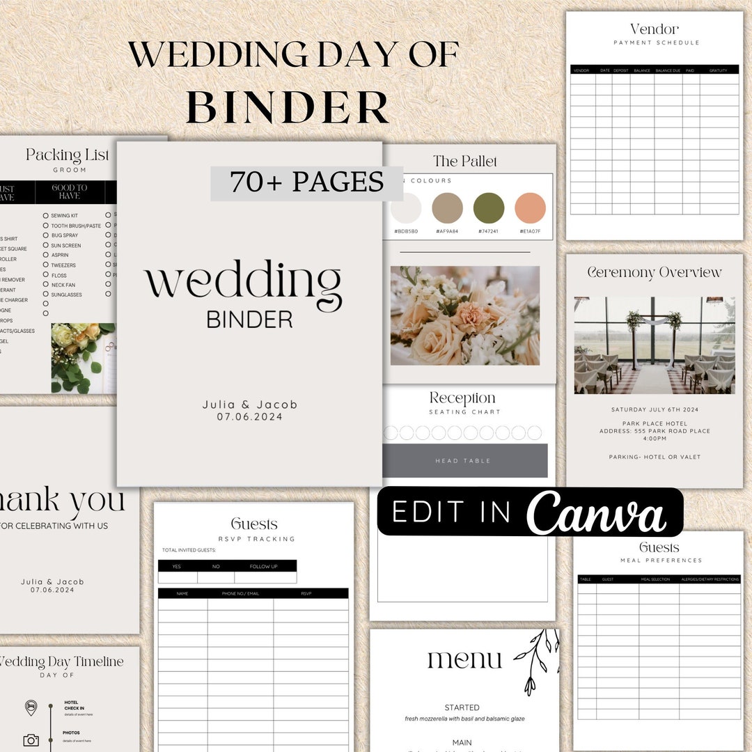 Wedding Day Binder Template Wedding Day of Binder Wedding Itinerary Wedding Day Binder Template Wedding Day of Binder Wedding Itinerary