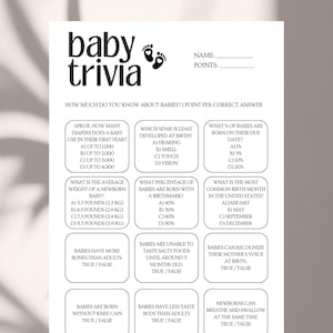 Fun Baby Shower Trivia Game: Printable Quiz (Digital Download)