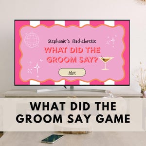 What did the groom say retro, Bachelorette Trivia Drinking Game, Hen Do Party Game, Editable Bridal Shower Games Canva Power Point