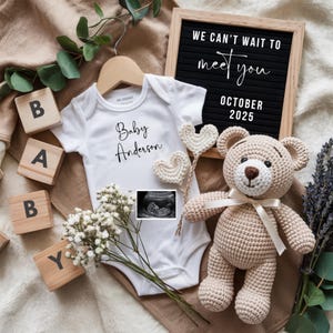 Digital Pregnancy Announcement Template Editable, Social Media Reveal, Baby Announcement, Boho Gender Neutral Template, Instant Download
