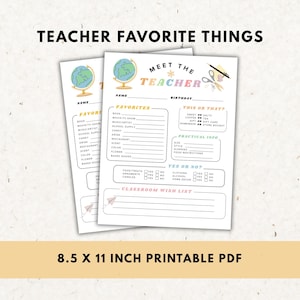 Teacher Favorite Things List: Back to School Questionnaire (Printable PDF)