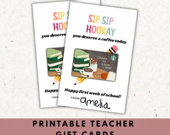 First Day of School Teacher Gift Card Tag, Sip Sip Hooray (PDF)
