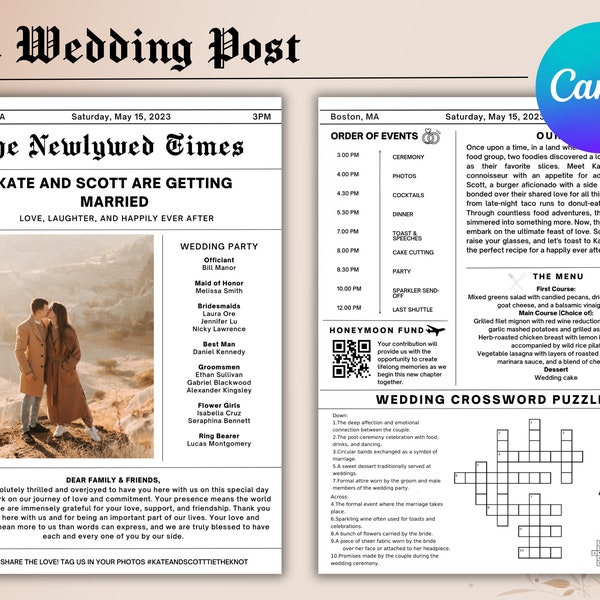 Wedding Newspaper Template Program - DIY Newspaper Print - A4 Wedding Program