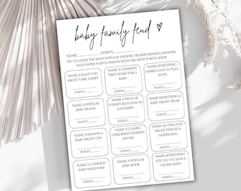 Baby Family Feud Baby Shower Game Pdf, baby trivia game Editable template, minimalist fun shower activity, instant download and printable