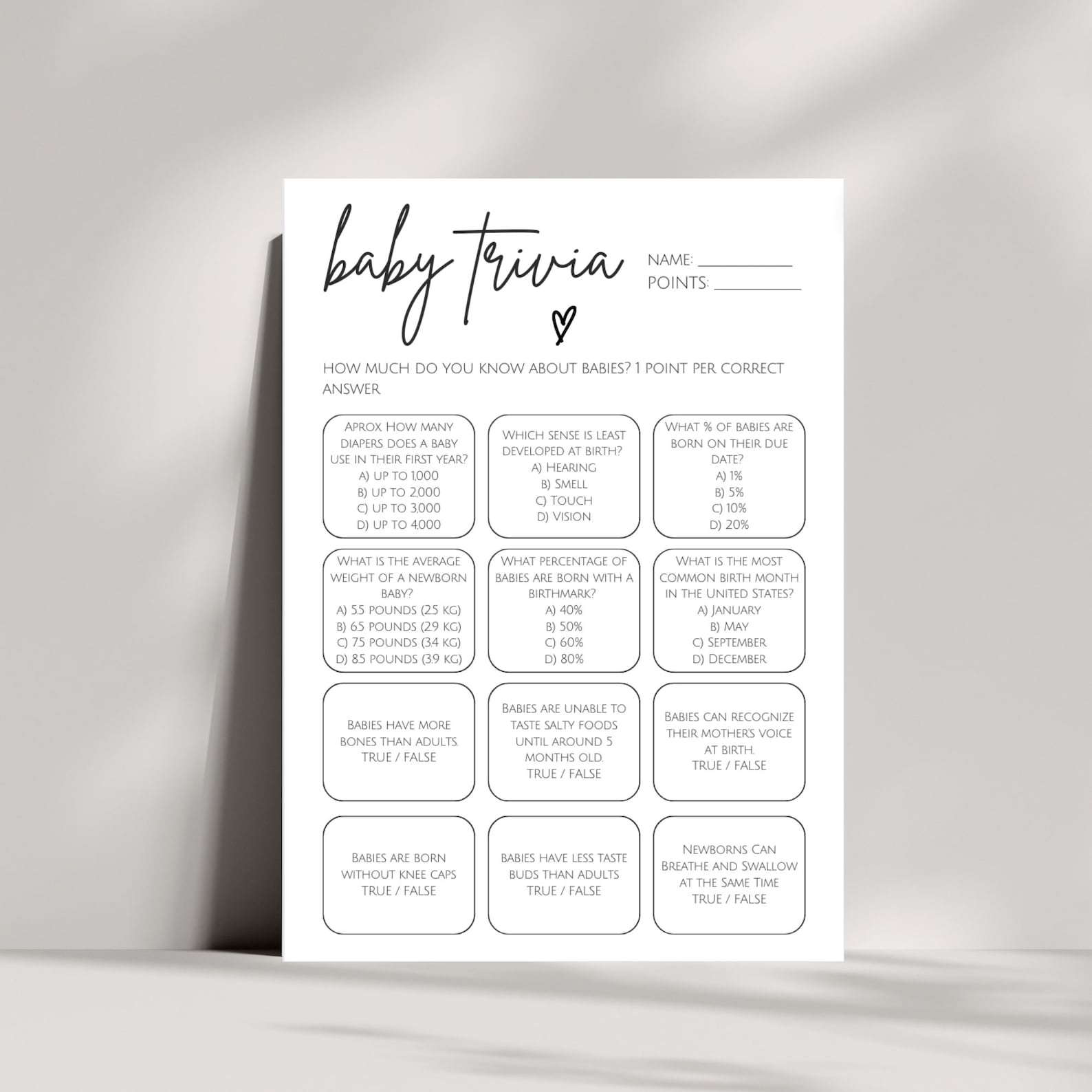 Fun Baby Shower Trivia Game - Printable Baby Shower Games and Trivia ...