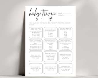 Fun Baby Shower Trivia Game - Printable Baby Shower Games and Trivia Questions Template, Baby Trivia Download Baby Trivia Quiz