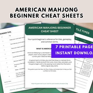 American Mahjong Cheat Sheet 2026, Beginner Guide Printable, How to Play Mahjong, Tile Types & NMJL Card Reference, Instant PDF Download