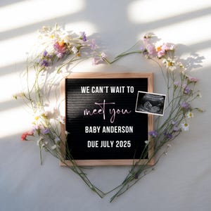Floral Pregnancy Announcement Template: Minimalist Boho Design (Digital Download)