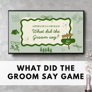 What did the groom say, Camp Bach Bachelorette Trivia Drinking Game, Hen Do Party Game, Editable Bridal Shower Games Canva Power Point