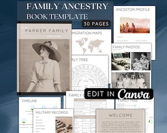 Genealogy Book Template, Family History, Editable Ancestry (Canva)
