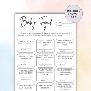 Baby Shower Game Family Fued, Baby Family Fued, Baby Shower Feud, Minimalistic Baby Shower Games Printable, Downloadable