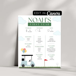 Plantilla de letrero de hito de golf, hito de cumpleaños de golf, decoración de cumpleaños con temática de golf Descarga digital Mi letrero de primer año Letrero de golf de cumpleaños