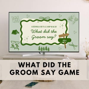 What did the groom say, Camp Bach Bachelorette Trivia Drinking Game, Hen Do Party Game, Editable Bridal Shower Games Canva Power Point