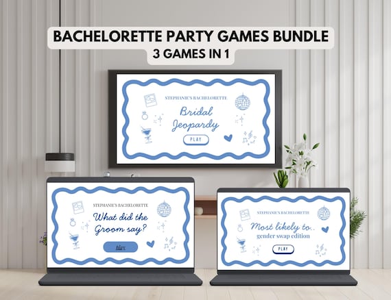 Bachelorette Party Games Bundle | Jeopardy, Most Likely To Gender Swap & Drinking Game | Hen Do, What Did the Groom Say | Editable Canva
