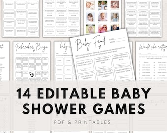 Minimalist Baby Shower Games Bundle: Editable Family Feud (Digital Download, 5x7&quot;)