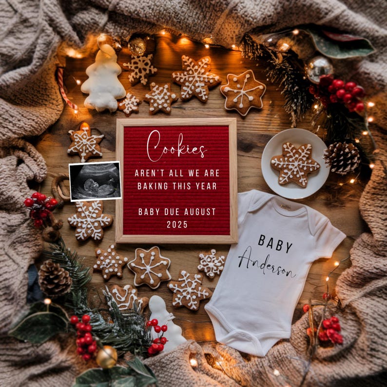 Christmas Digital Pregnancy Announcement December Editable Boho Gender Neutral instant pregnancy announcement social media template