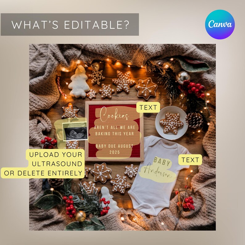 Christmas Digital Pregnancy Announcement December Editable Boho Gender Neutral instant pregnancy announcement social media template