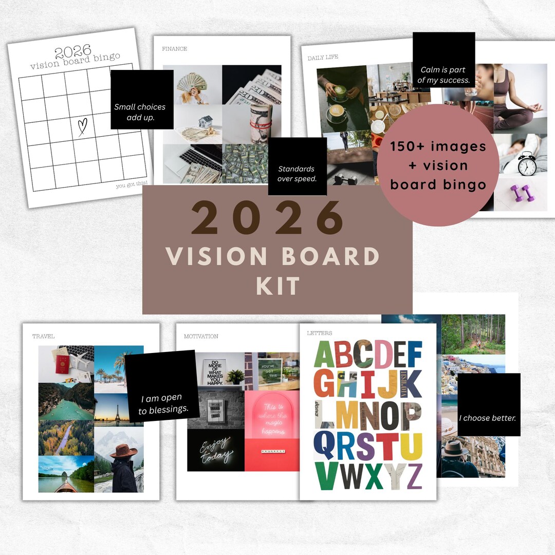 2026 Vision Board Printable Template Kit With Vision Board Bingo ...