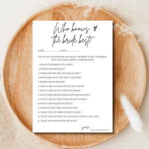 Who Knows the Bride Bridal Shower Game, Who Knows The Bride Best, Minimalist Printable Modern Bridal Shower Games, Shower Activity Download