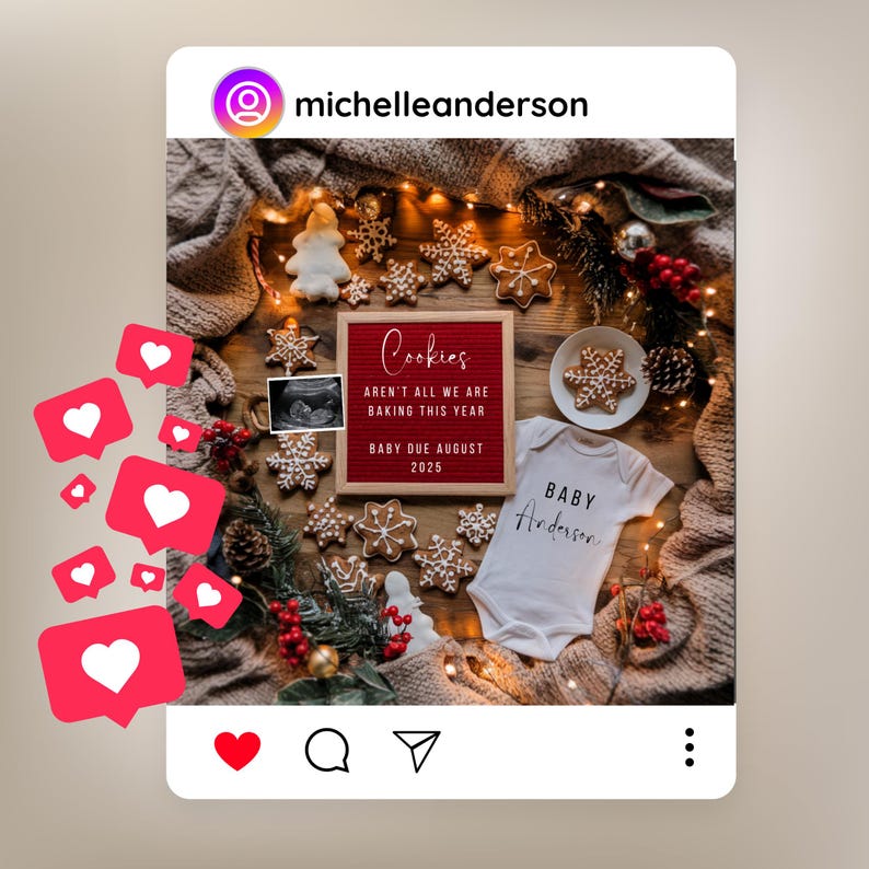 Christmas Digital Pregnancy Announcement December Editable Boho Gender Neutral instant pregnancy announcement social media template