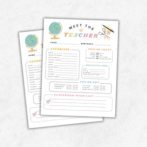 Teacher Favorite Things List: Back to School Questionnaire (Printable PDF)