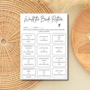 Minimalist Bridal Shower Game: Would She Rather - Printable Download