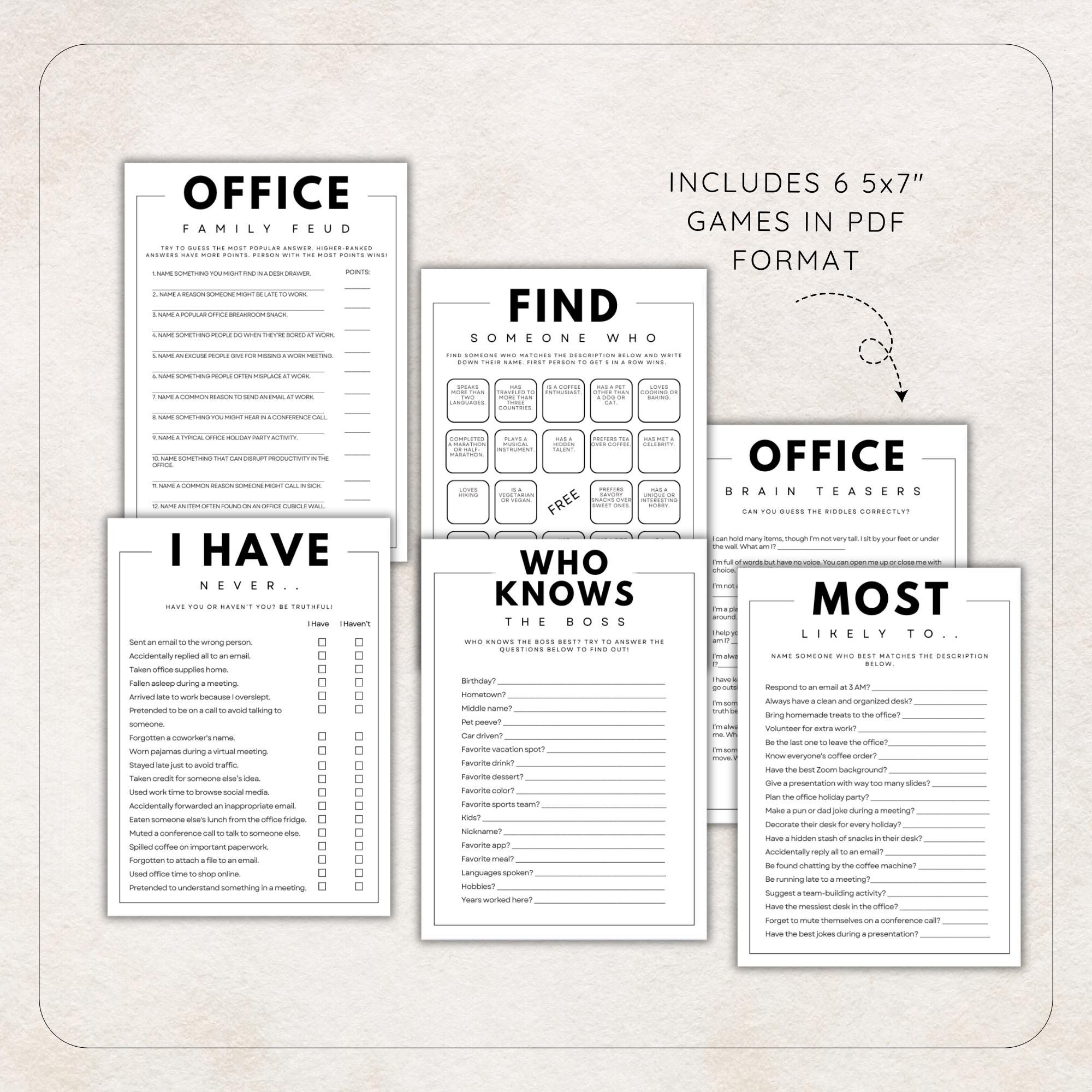 Work Party Games Printable PDF, Office Party Games Bundle, Fun Office ...