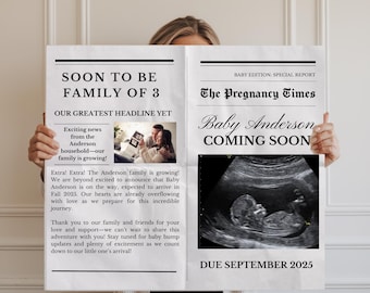Pregnancy Announcement Newspaper Template: Baby Reveal (Digital Download)