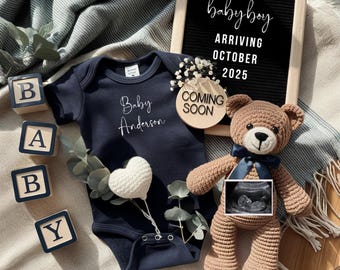 Boy Digital Schwangerschaftsankündigung Boho Bears, Social Media Reveal, Ankündigung Schwangerschaft Letter Board, Baby Boy Ankündigung bearbeitbare Vorlage