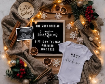 Christmas Digital Pregnancy Announcement December Editable Boho Gender Neutral instant pregnancy announcement social media template