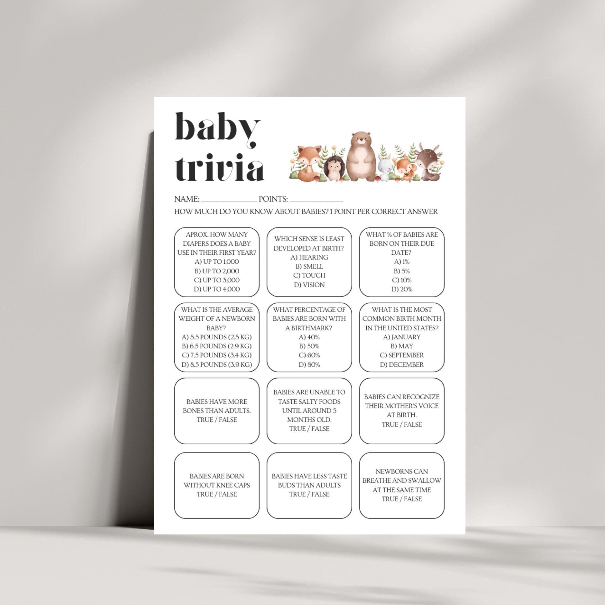 Fun Baby Shower Trivia Game: Printable Baby Quiz (PDF) - Etsy