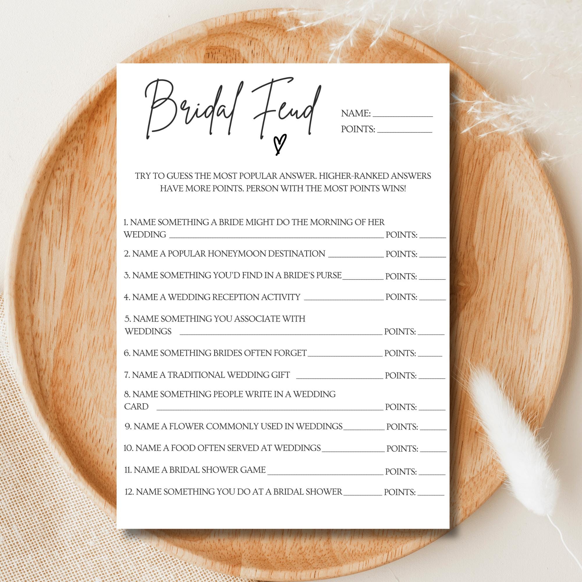 Bridal Shower Family Feud Game: Minimalist Party Activity (Instant Download)