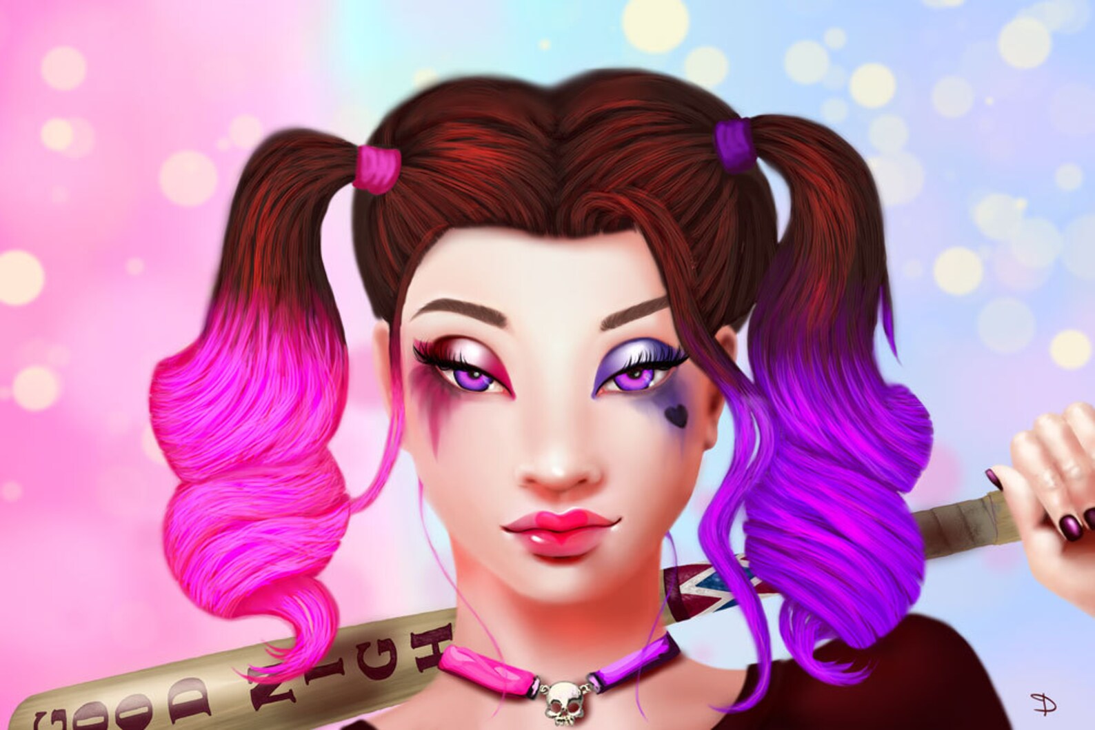 Harley Quinn in Pink and Purple Etsy