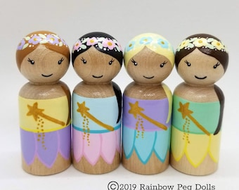 wooden toys Montessori play peg fairy kit fairy dolls handmade toys. Peg fairies