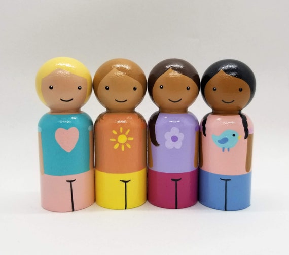 Multicultural Girls Peg Doll Set Four 