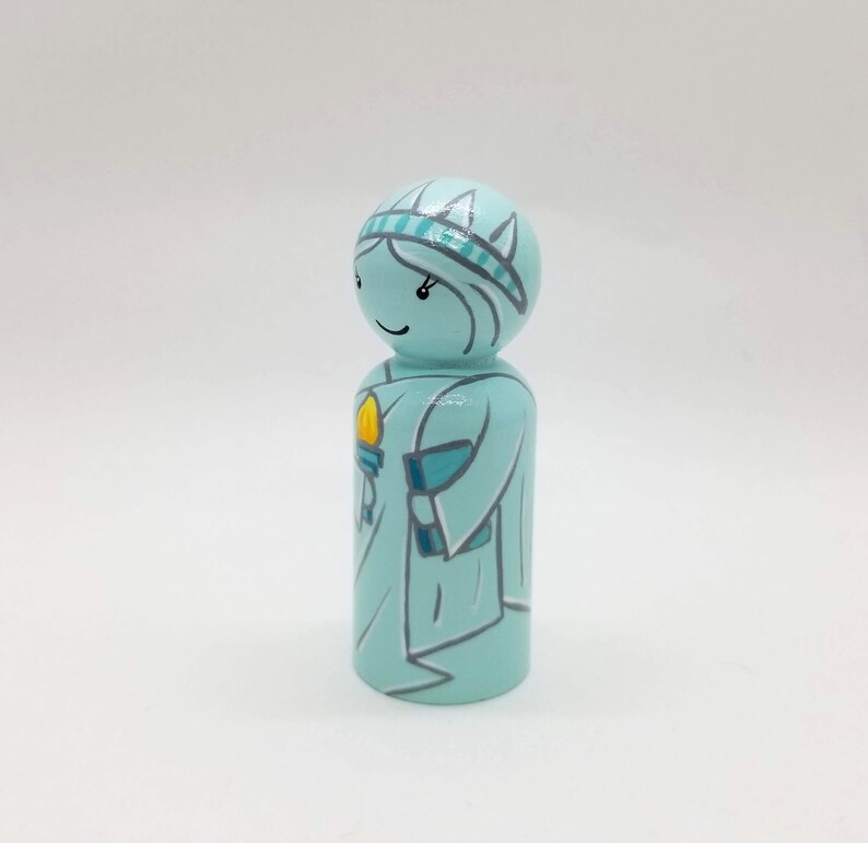 Statue of Liberty Peg Doll Hand Painted Wooden Figurine Lady image 1