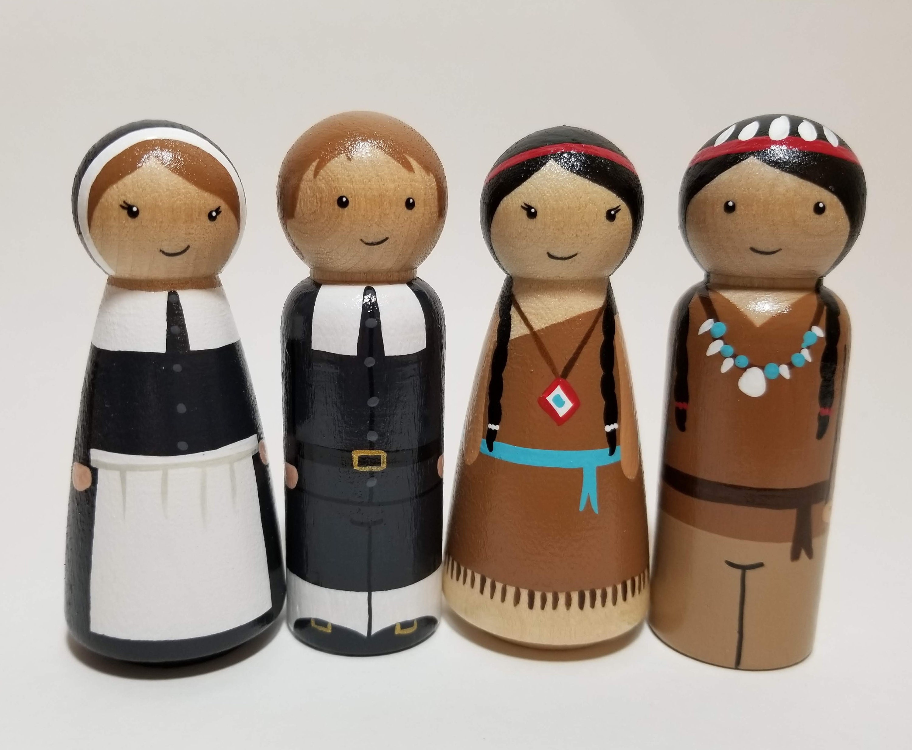 Thanksgiving Peg Doll Set Pilgrims And Native American Peg Etsy