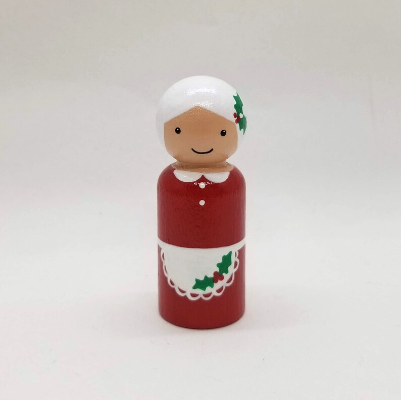 Christmas Peg Doll Set Seven Small Hand Painted Peg Dolls image 4