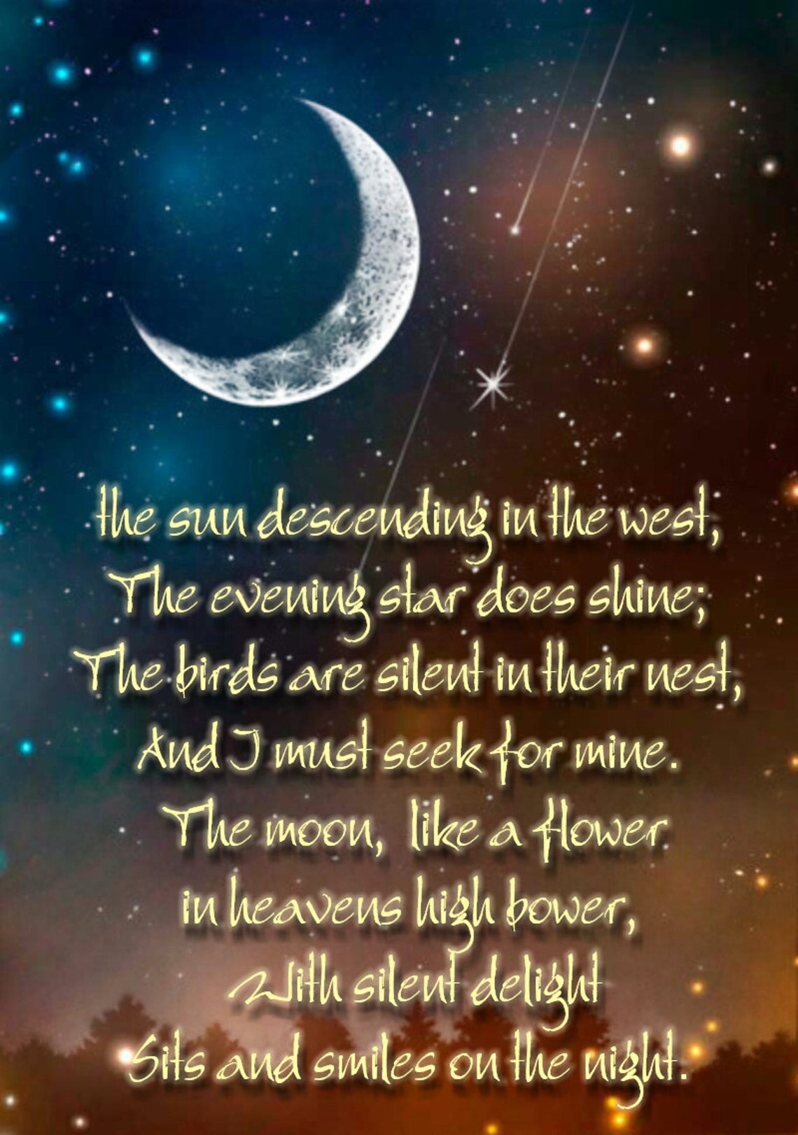 William Blake Poem With the Moon and Stars Digital Art Download, Wall Hanging, Decor, Night Sky
