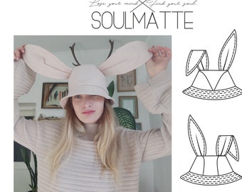 Womans summer hat sewing pattern. Funny hat with Bunny ears. DIy printable project with video tutorial.