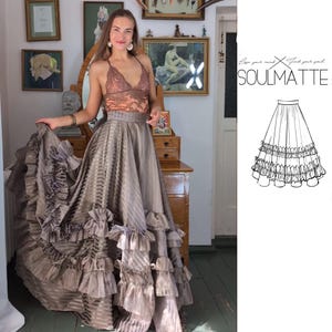 Maxi skirt pattern, wide evening skirt pattern for beginners, Evening skirt pattern. ruffle skirt, gore skirt, US Letter, Projector file.