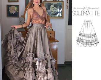 Maxi Ruffle Evening Skirt Pattern: High-Waisted Gore Design, floor length  (Projector File)